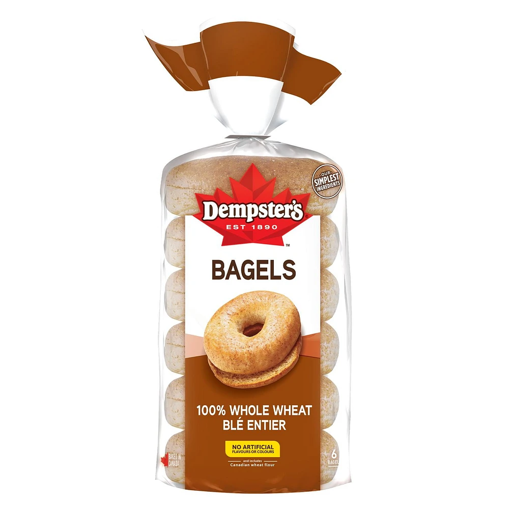 Dempster’s® 100% Whole Wheat Bagels, Pack of 6; 450 g