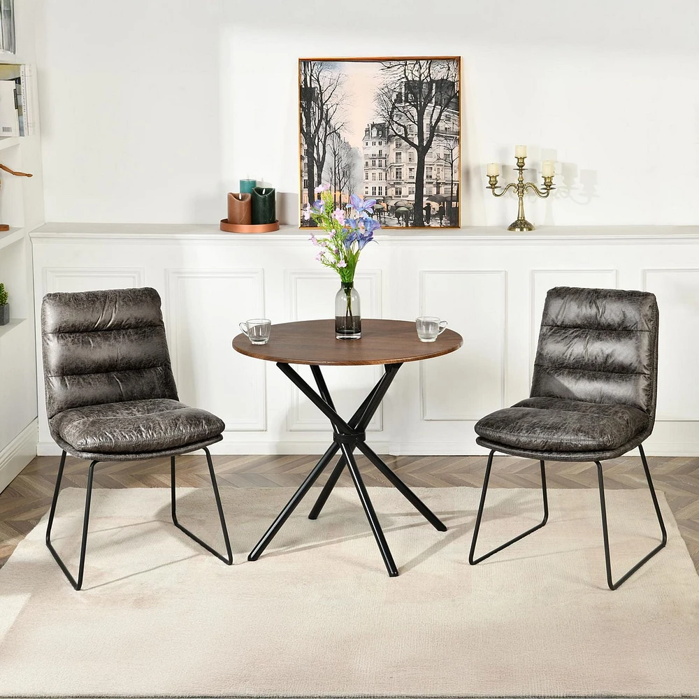 Ensemble de salle à manger 3 pièces Homy Casa pour bistrot avec table ronde en similibois et chaises d'appoint rembourrées en similicuir, marron/gris