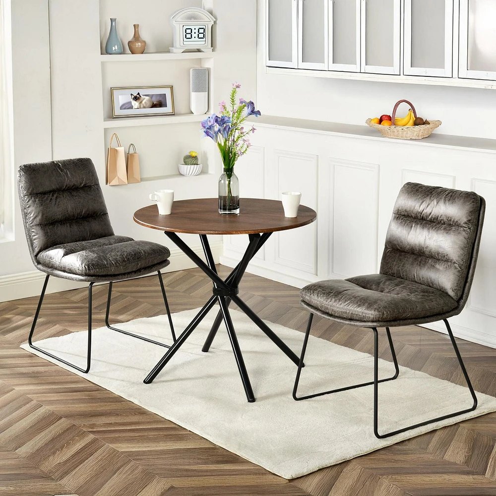 Ensemble de salle à manger 3 pièces Homy Casa pour bistrot avec table ronde en similibois et chaises d'appoint rembourrées en similicuir, marron/gris