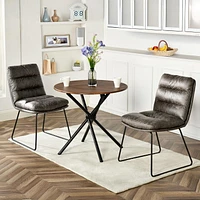 Ensemble de salle à manger 3 pièces Homy Casa pour bistrot avec table ronde en similibois et chaises d'appoint rembourrées en similicuir, marron/gris