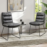 Ensemble de salle à manger 3 pièces Homy Casa pour bistrot avec table ronde en similibois et chaises d'appoint rembourrées en similicuir, marron/gris