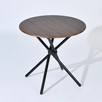 Ensemble de salle à manger 3 pièces Homy Casa pour bistrot avec table ronde en similibois et chaises d'appoint rembourrées en similicuir, marron/gris