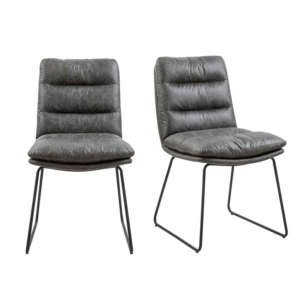 Ensemble de salle à manger 3 pièces Homy Casa pour bistrot avec table ronde en similibois et chaises d'appoint rembourrées en similicuir, marron/gris