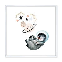 Designart Little Penguin With Stars and Planets I FLOAT FRAME WALL ART