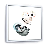 Designart Little Penguin With Stars and Planets I FLOAT FRAME WALL ART