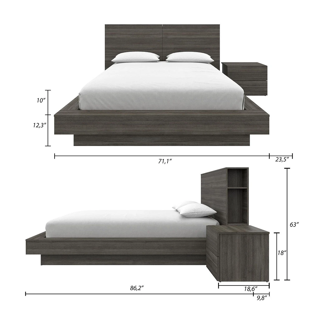 Ensemble de chambre à coucher Marconi 3 pièces avec lit, tête de lit et table de chevet