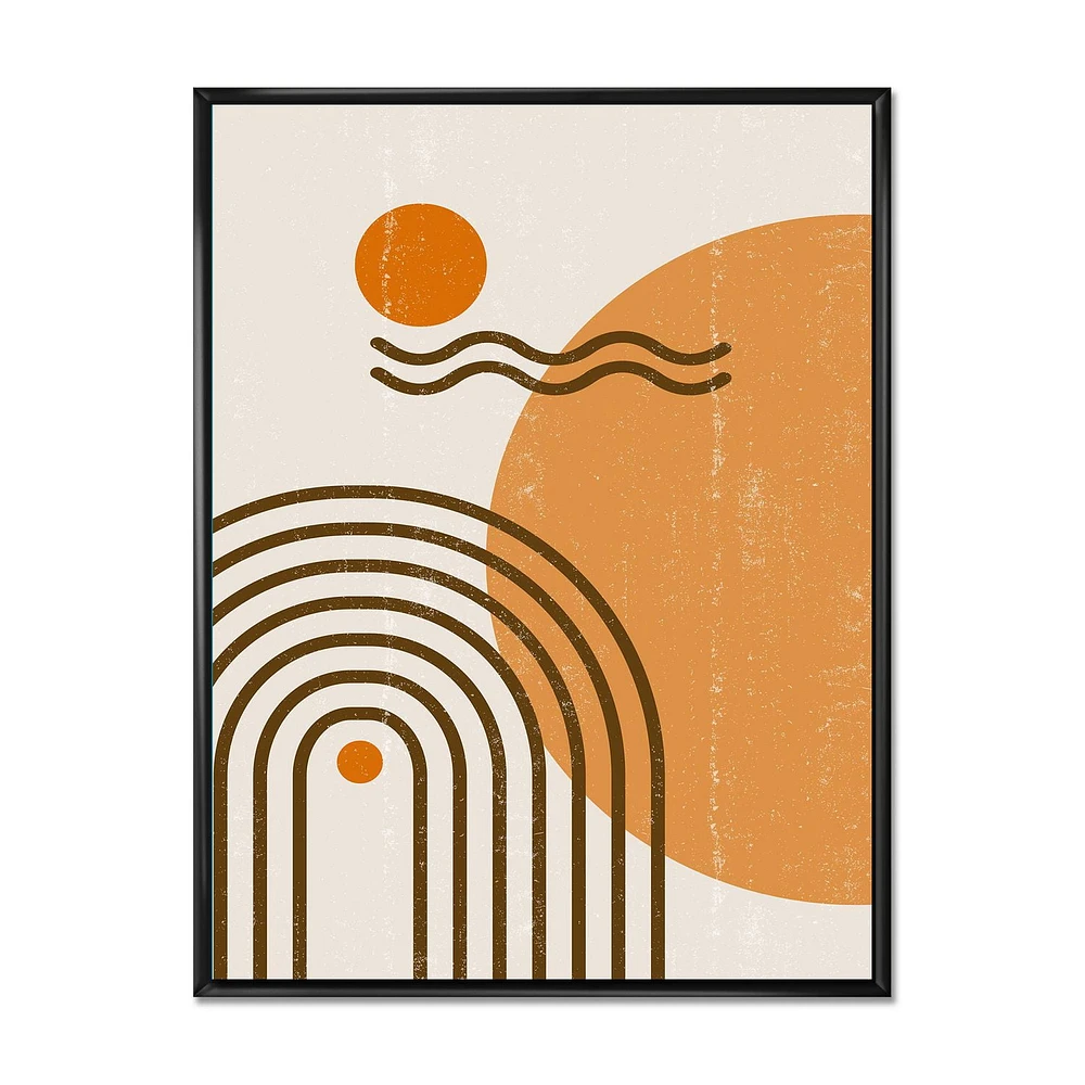 Designart Abstract Rainbow Sun and Moon In Earth Tones II FLOAT FRAME WALL ART