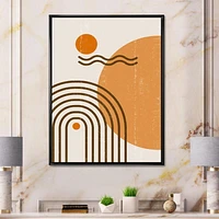 Designart Abstract Rainbow Sun and Moon In Earth Tones II FLOAT FRAME WALL ART