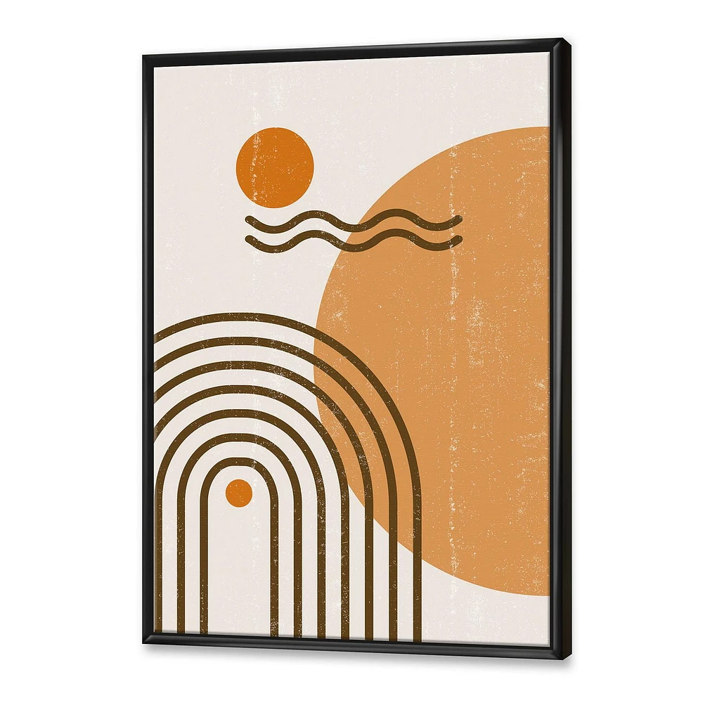 Designart Abstract Rainbow Sun and Moon In Earth Tones II FLOAT FRAME WALL ART