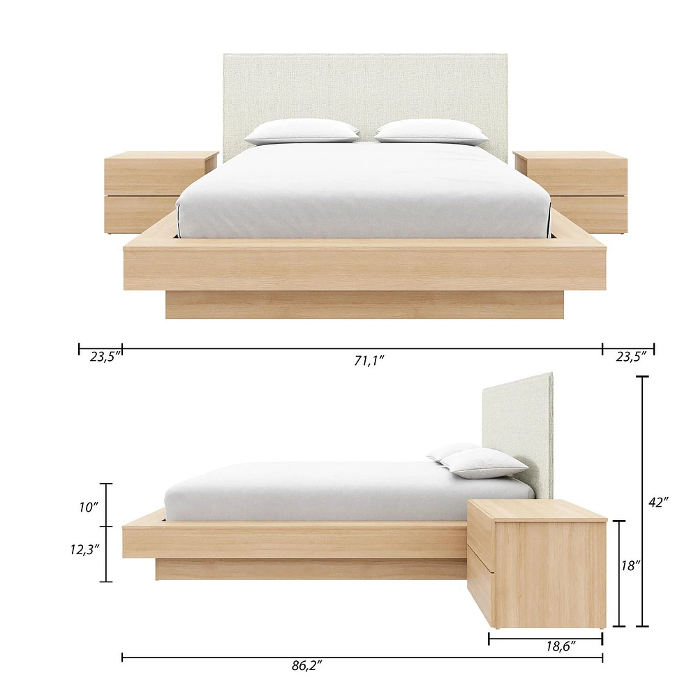 Julian 4 Piece Queen Size Bedroom Set with Bed, Upholstered Headboard and 2 Nightstands