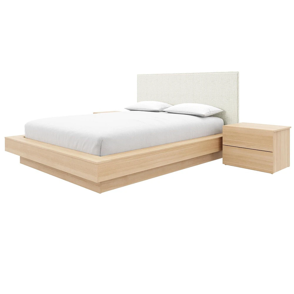 Ensemble de chambre à coucher Julian 4 pièces avec lit queen size, tête de lit rembourrée et 2 tables de chevet