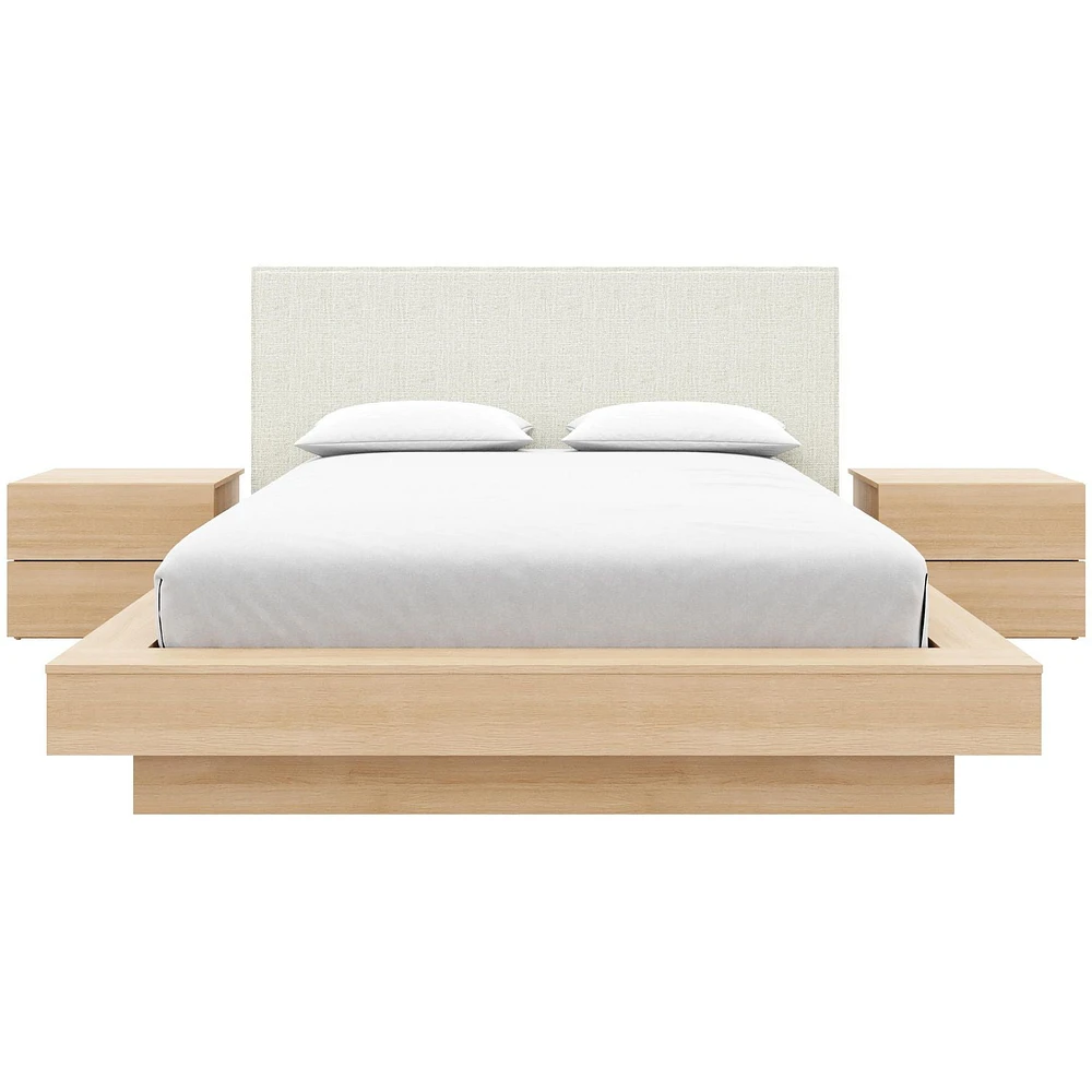 Ensemble de chambre à coucher Julian 4 pièces avec lit queen size, tête de lit rembourrée et 2 tables de chevet
