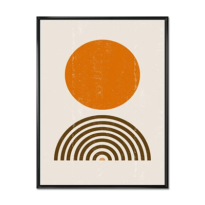 Designart Abstract Minimal Orange Sun and Rainbow I FLOAT FRAME WALL ART