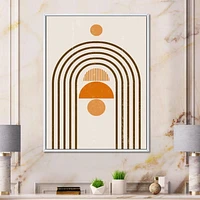 Designart Abstract Rainbow Sun and Moon In Earth Tones IV FLOAT FRAME WALL ART