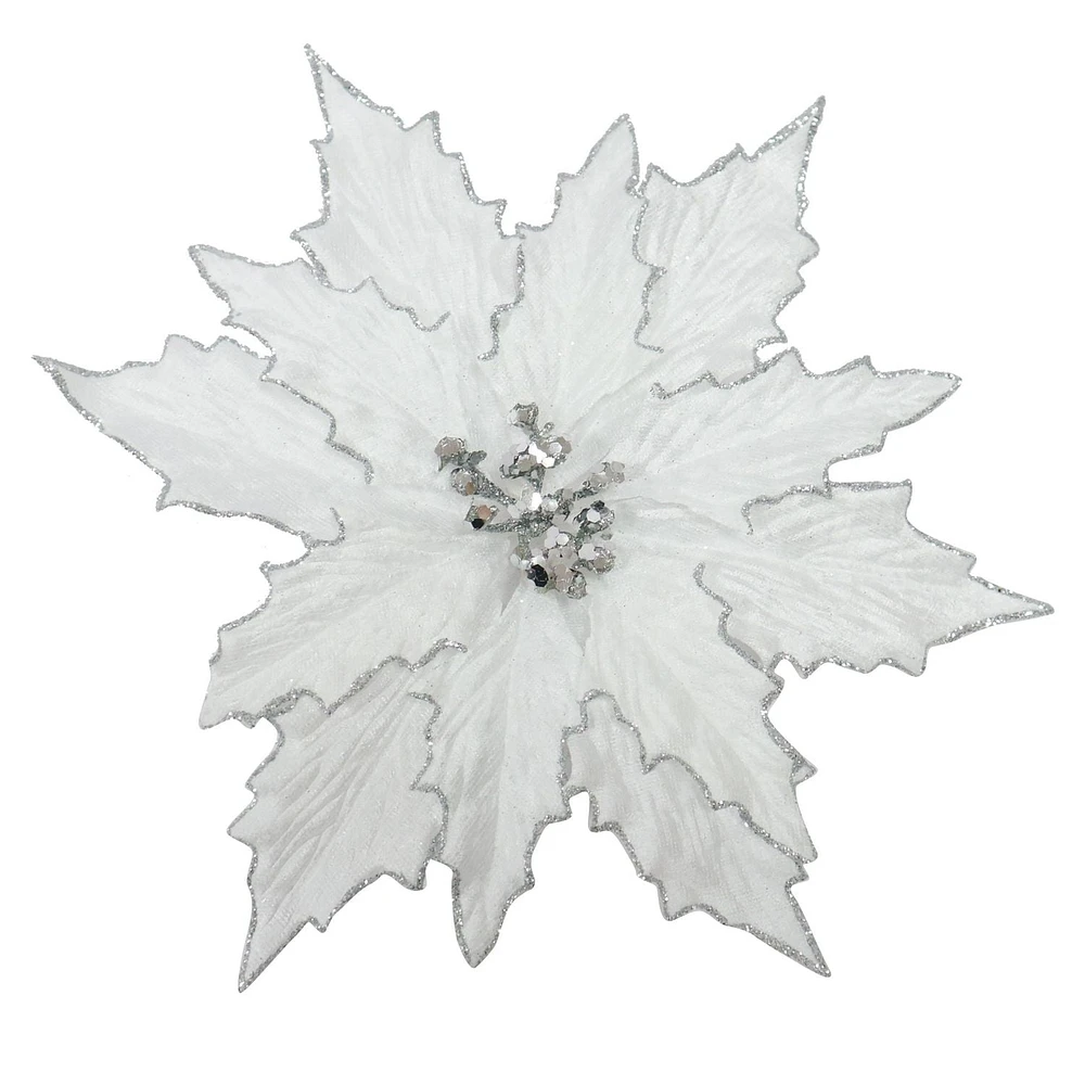 Holiday Time White Poinsettia Clip On Ornament, WHITE POINSETTIA Clip