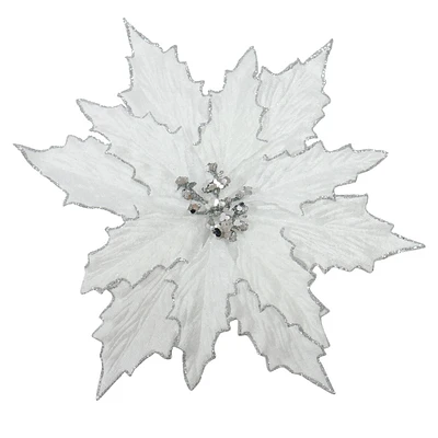 Holiday Time White Poinsettia Clip On Ornament, WHITE POINSETTIA Clip