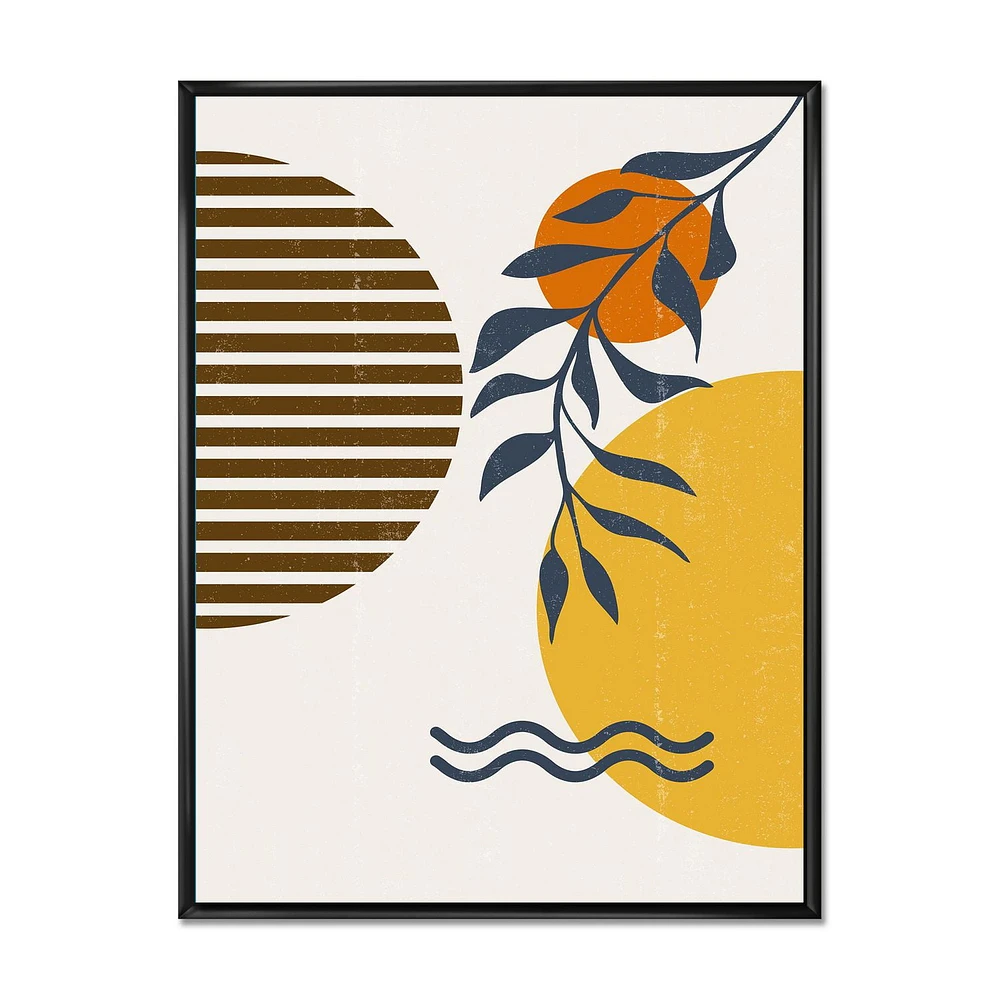 Designart Botanical Minimalist Leaf With Abstract Shapes I FLOAT FRAME WALL ART