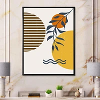 Designart Botanical Minimalist Leaf With Abstract Shapes I FLOAT FRAME WALL ART