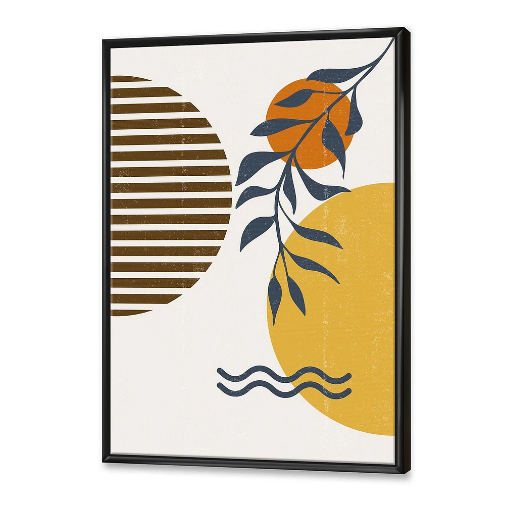 Designart Botanical Minimalist Leaf With Abstract Shapes I FLOAT FRAME WALL ART