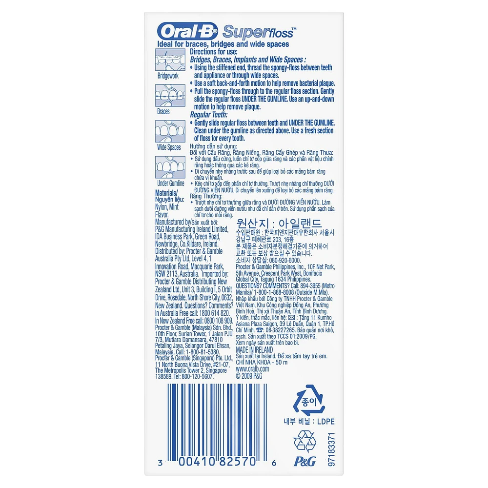 Oral-B Super Floss Pre-Cut Strands Dental Floss, Mint, 50 Strands