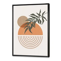 Designart Abstract Geometrical Sun and Moon With Leaf I FLOAT FRAME WALL ART