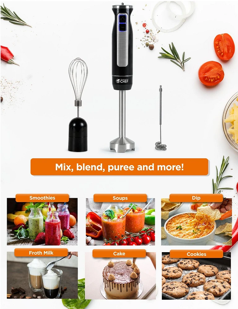 COMMERCIAL CHEF Immersion Blender, Multi-Purpose Immersion Hand Blender with Stainless Steel Blade, Handheld Mixer with 8 Variable Speed Options