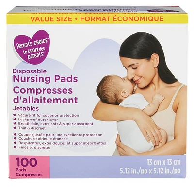 Parent's Choice Disposable Nursing Pads, 100 pads (5.12" x 5.12")