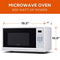 COMMERCIAL CHEF 0.9 Cu Ft Microwave with 10 Power Levels, Push Button and Child Lock, 900 Watt Microwave with Digital Controls, Countertop Microwave with Timer and Quick-Touch Menu, White