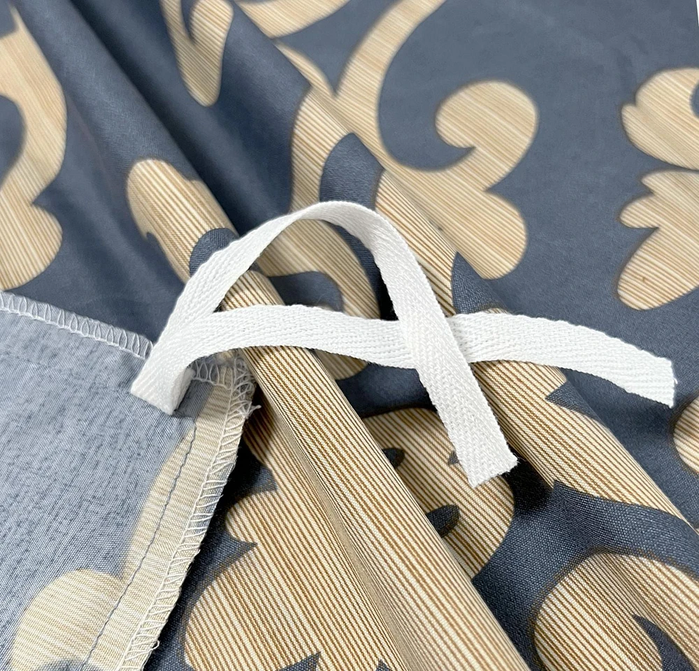 Marina Decoration Soft Silky Rich Printed Rayon from Bamboo All Season Duvet Cover Fitted Sheet Ensemble Bedding Set with Zipper and Corner Tie, Gold Damask Navy Blue Pattern