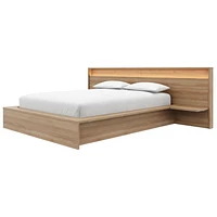 Luna Bedroom Set with Slatted Bedframe, Wide Headboard with Lights and Shelves