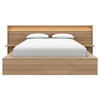 Luna Bedroom Set with Slatted Bedframe, Wide Headboard with Lights and Shelves