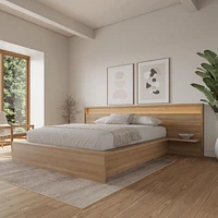 Luna Bedroom Set with Slatted Bedframe, Wide Headboard with Lights and Shelves