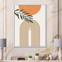 Designart Abstract Sun Moon Leaves I FLOAT FRAME WALL ART