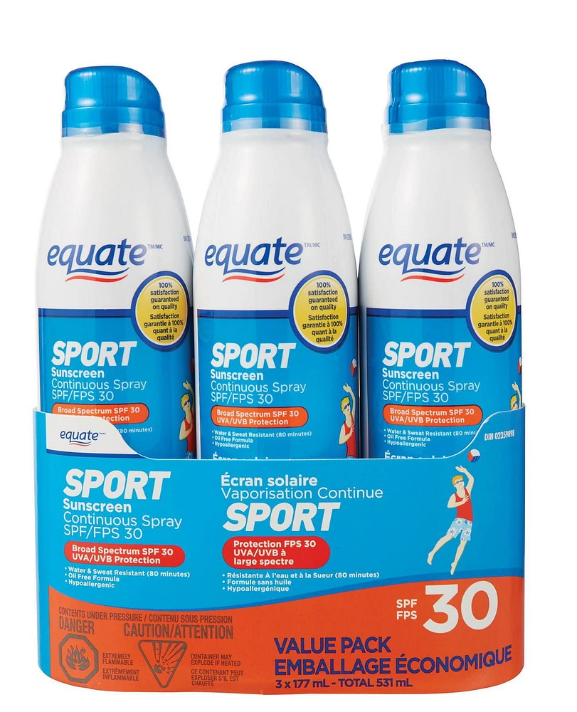 Equate Écran solaire Vaporisation continue SPORT FPS 30 emballage économique