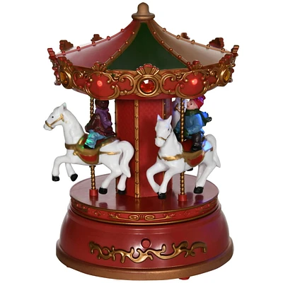 HOMCOM Carousel Music Box with LED Light, Figurine, 3-Horse Musical Carousel, Battery Operated Merry-Go-Round for Anniversary Birthday Christmas