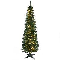 HOMCOM 6ft Prelit Pencil Artificial Christmas Tree Slim X mas Tree with 390 Branch Tips and 200 LED Lights - Green