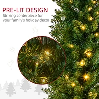 HOMCOM 6ft Prelit Pencil Artificial Christmas Tree Slim X mas Tree with 390 Branch Tips and 200 LED Lights - Green