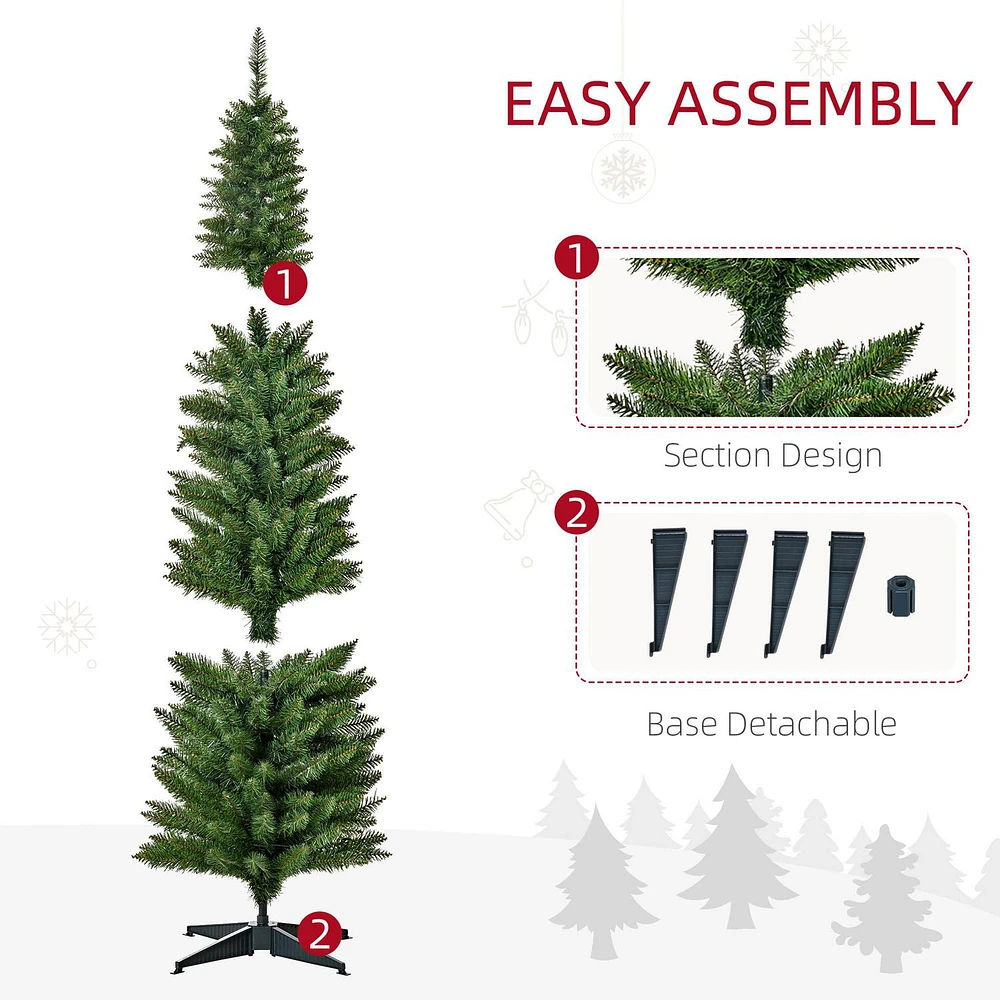 HOMCOM 6ft Prelit Pencil Artificial Christmas Tree Slim X mas Tree with 390 Branch Tips and 200 LED Lights - Green