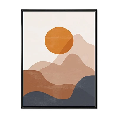 Designart Abstract Red Moon In Earth Toned Mountains II FLOAT FRAME WALL ART