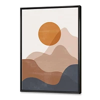 Designart Abstract Red Moon In Earth Toned Mountains II FLOAT FRAME WALL ART