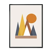 Designart Mountain Abstract and Sun FLOAT FRAME WALL ART