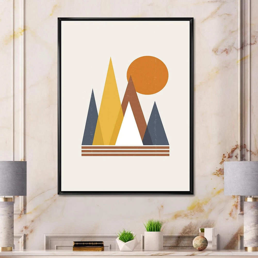 Designart Mountain Abstract and Sun FLOAT FRAME WALL ART