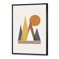 Designart Mountain Abstract and Sun FLOAT FRAME WALL ART