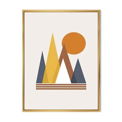 Designart Mountain Abstract and Sun FLOAT FRAME WALL ART