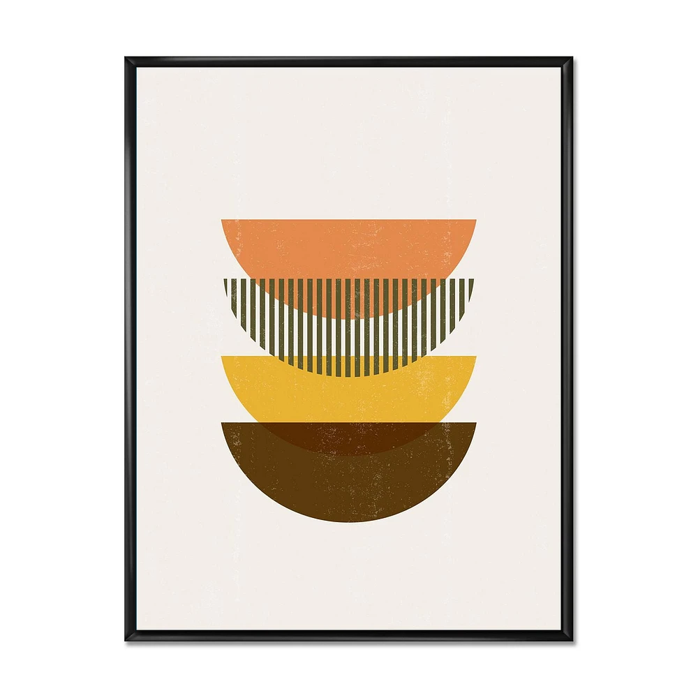 Designart Abstract Geometric Half Moons In Earth Tones FLOAT FRAME WALL ART