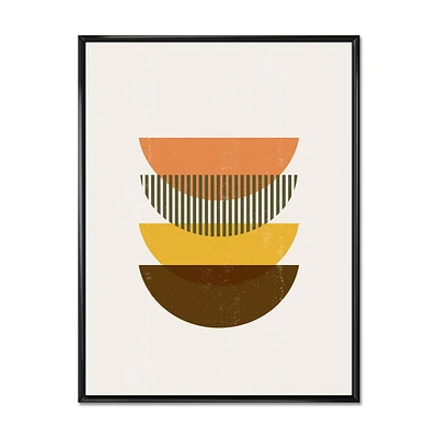 Designart Abstract Geometric Half Moons In Earth Tones FLOAT FRAME WALL ART