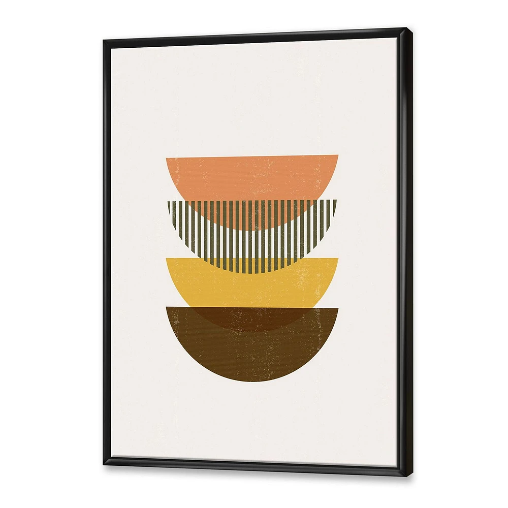 Designart Abstract Geometric Half Moons In Earth Tones FLOAT FRAME WALL ART