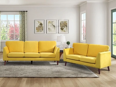 Topline Home Furnishings Striking Yellow Velvet Sofa-Loveseat Set