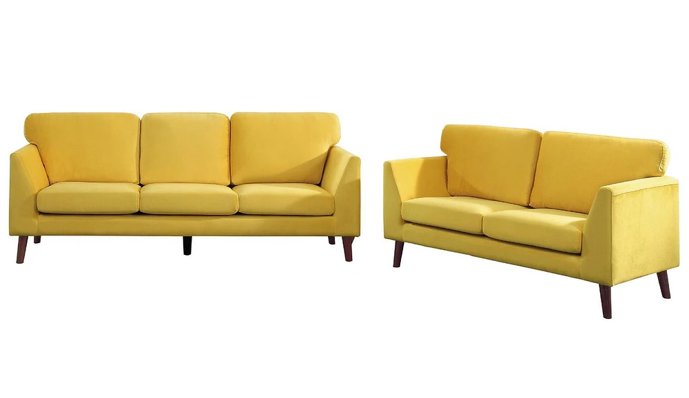 Topline Home Furnishings Striking Yellow Velvet Sofa-Loveseat Set