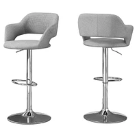 Monarch Specialties Bar Stool, Swivel, Bar Height, Adjustable, Metal, Fabric, Grey, Chrome, Contemporary, Modern